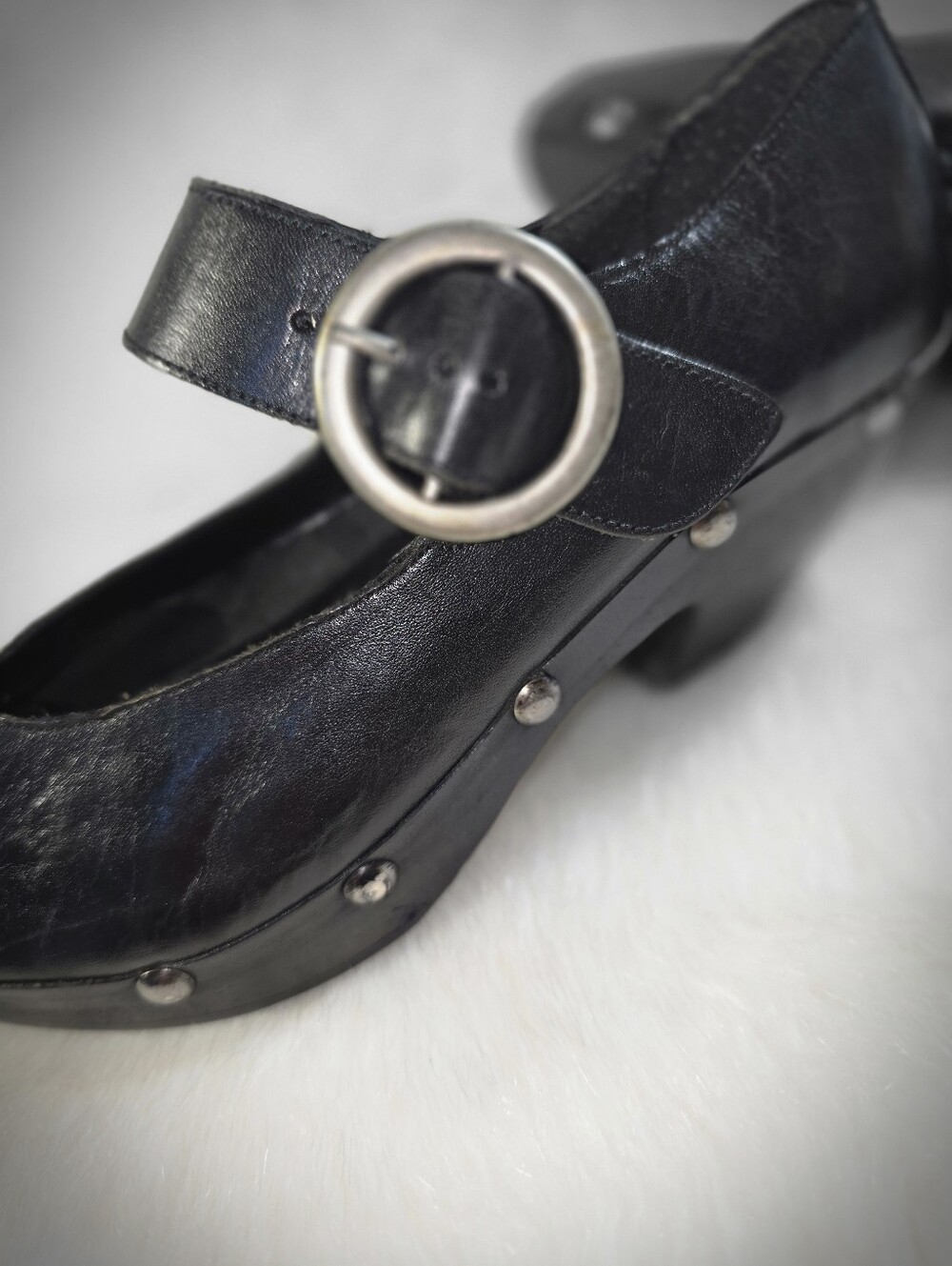 Piña Colada Black Studded Wooden/Leather Mary Jane Clogs for Women - Picture 9 of 12